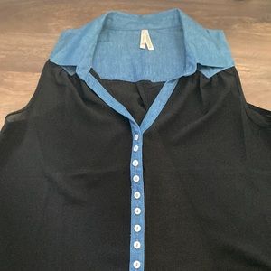 New never worn Denim button up shirt, with black sheer